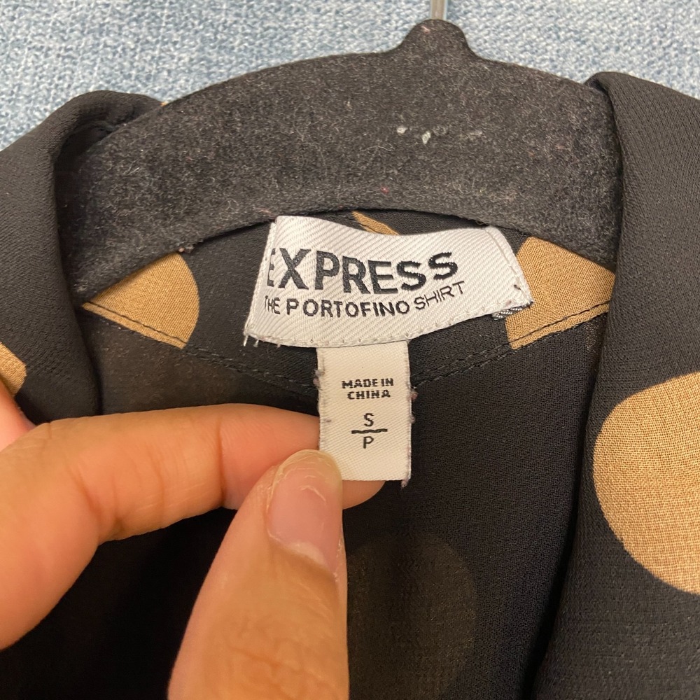 Express Portofino Blouse Top Womens Small Black Yellow Button Front Polka Dot - Picture 7 of 13